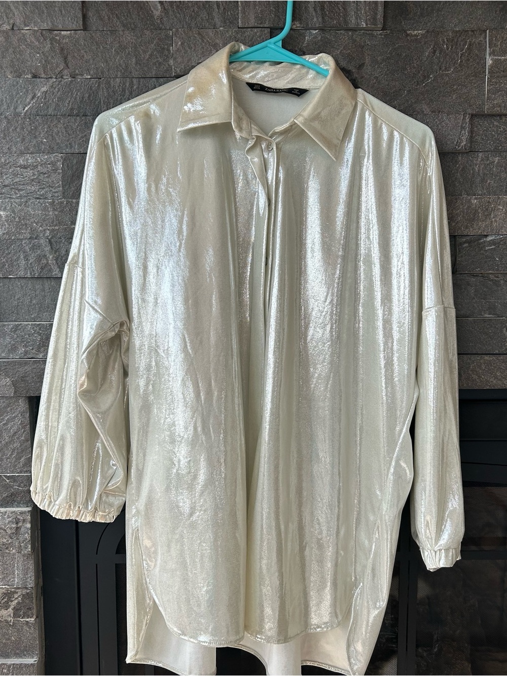 Zara Liquid Shine Metallic Button-Up Shirt